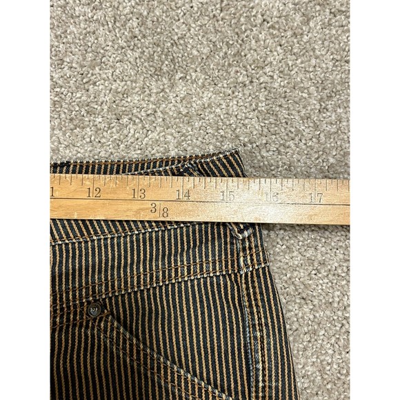 Free People Railroad Stripe Jeans Size 27 Blue Tan Stripe Boho Retro Moto - Picture 6 of 8